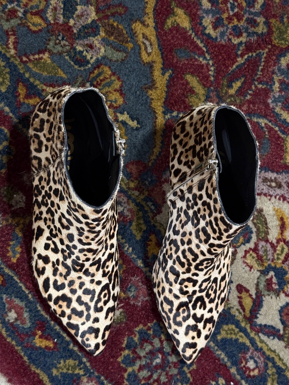 Sam Edelman Leopard Print Pointed Ankle Booties - Black & Tan - Picture 8 of 9
